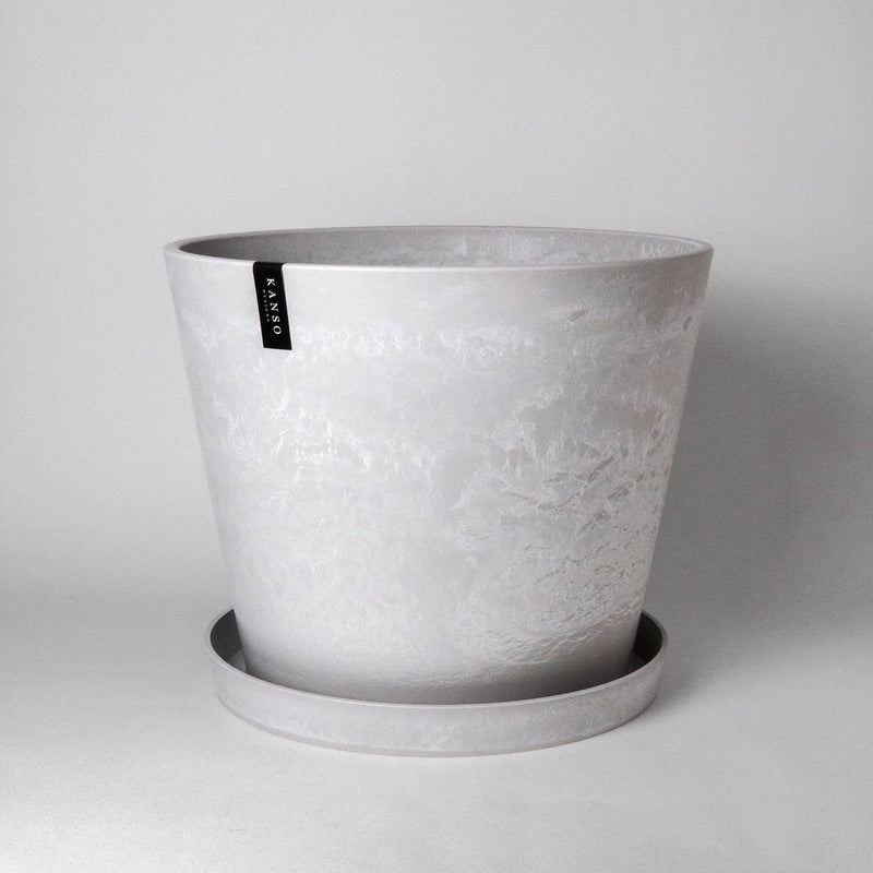 white planter with saucer Tapered Signature Planter & Saucer: 12" White