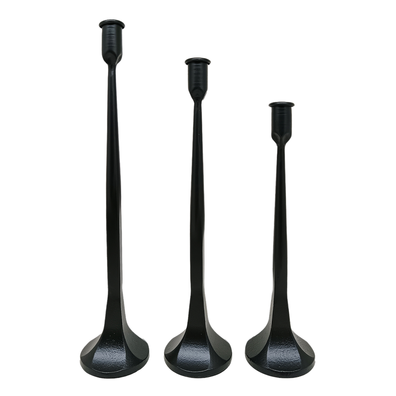 Black Cast Iron Taper Candle Holders, Set of 3