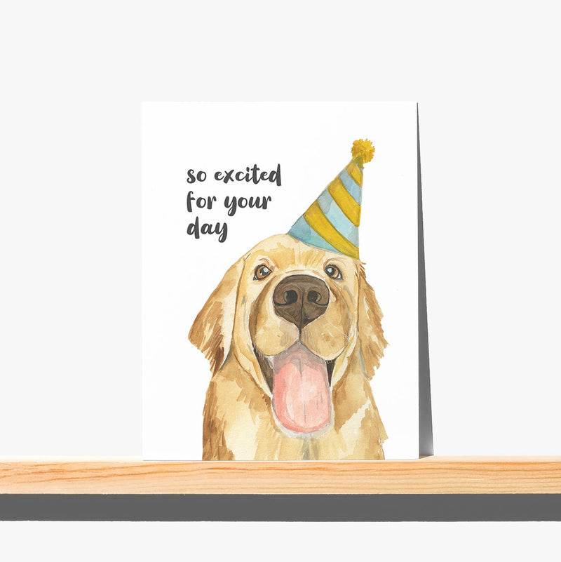 Greeting Card  - Excited Golden Retreiver Bday