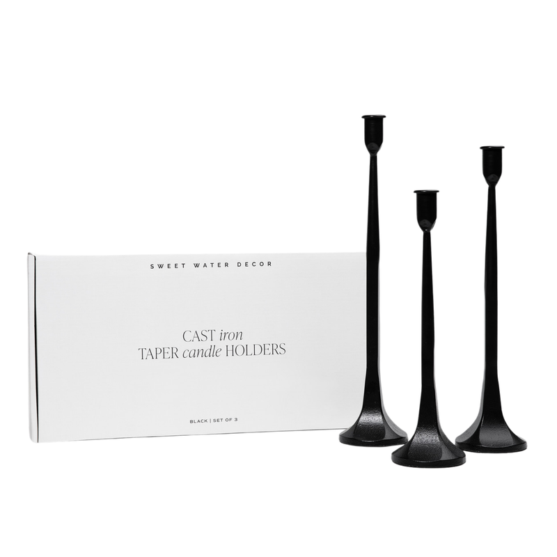 Black Cast Iron Taper Candle Holders, Set of 3