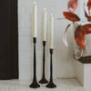 Black Cast Iron Taper Candle Holders, Set of 3