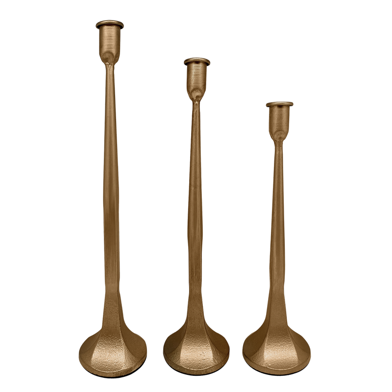 Gold Cast Iron Taper Candle Holders, Set of 3