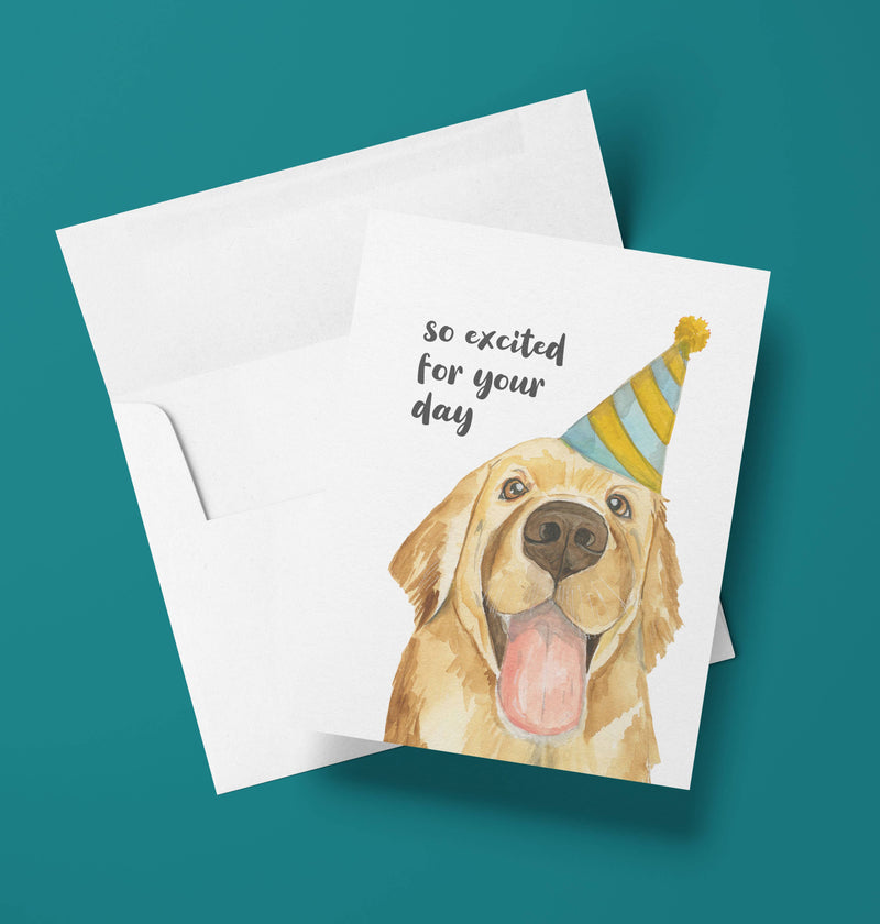Greeting Card  - Excited Golden Retreiver Bday