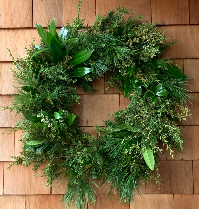 mixed evergreen wreath for the holidays - RI grown